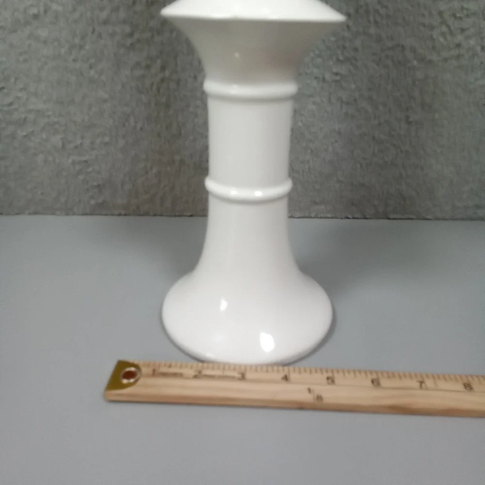 White‎ Glossy Ceramic Tiered Pillar Candle Holder Tall Sculptural Modern 15.5